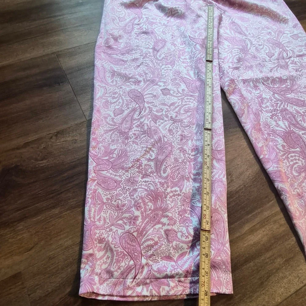Miss Elaine Pajama Womens Medium Pink Paisley Button Front Long Sleeve Coquette